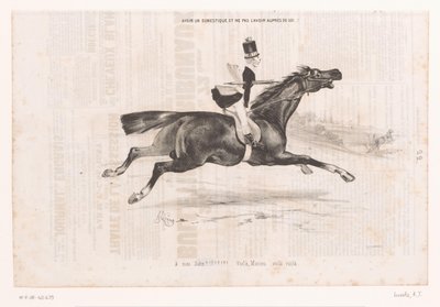 Jongeman op galopperend paard Å ha en tjener, og å ikke ha ham hos deg..! (tittel på objekt) Kleine geneugten van het paardrijden (serietittel) De små gledene ved ridning (serietittel på objekt) av Alcide Joseph Lorentz