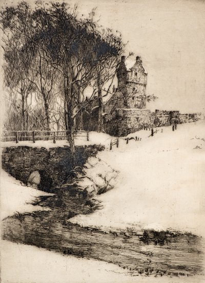 Mains Castle (radering) av Alec Grieve