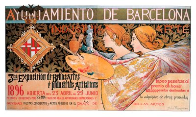 Plakat for den tredje "Exposition of Fine Arts and artistic industries" i Barcelona i 1896 - Litografi av Alexandre de Riquer i Ynglada (1856-1920) av Alejandro de Riquer