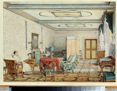 Interiør (interiør). Verk av Alexander Andreyevich Ivanov (1806-1858), akvarell og hvitt på papir, russisk kunst fra 1800-tallet. Statens kunstmuseum, Nizhny Novgorod (Russland) av Aleksandr Andreevich Ivanov