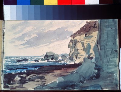 Surfen. Utsikt over en strand nær klipper. Verk av Alexander Andreyevich Ivanov (1806-1858), akvarell på papir av Aleksandr Andreevich Ivanov