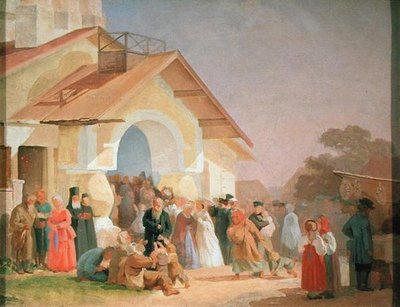 Kommer ut av en kirke i Pskov, 1863-64 av Aleksandr Ivanovich Morozov