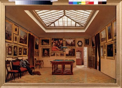 I en biljardhall. Maleri av Alexander Ivanovich Morozov (1835-1904), olje på lerret av Aleksandr Ivanovich Morozov