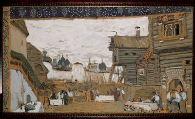 Forberedende sett til operaen The Pskov Maiden av N.Rimsky Korsakov (Rimsky-Korsakov) (1844-1908). Utsikt over et barns animested av Aleksandr Jakovlevic Golovin