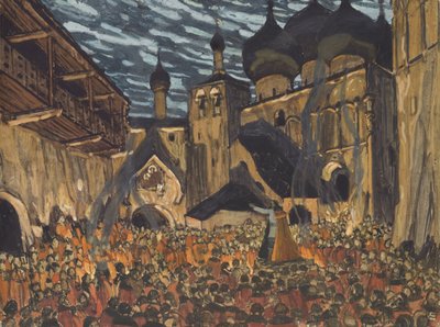 Scenografi for operaen The Maid of Pskov av N. Rimsky-Korsakov av Aleksandr Jakovlevic Golovin