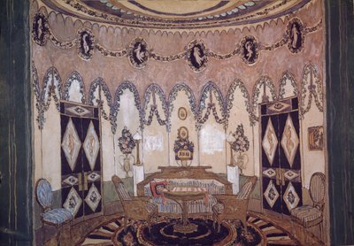 Scenedesign for teaterstykket Two Brothers av M. Lermontov, 1915 av Aleksandr Jakovlevic Golovin