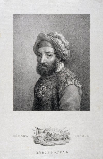 Portrett av kosakklederen, erobreren av Sibir Yermak Timopheyevich -1585, 1818 av Aleksei Gavrilovich Venetsianov