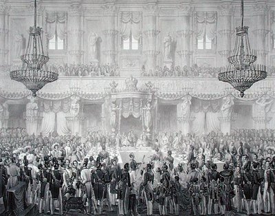 Statsbankett for å markere anledningen til kroningen av Ferdinand I (1793-1875) av Alessandro (after) Sanquirico