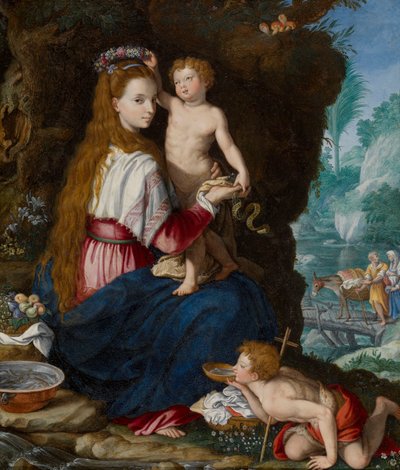 Madonna med Jesusbarnet og den hellige Johannes Døperen av Alessandro Allori