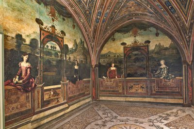 Small Room of the Noble Ladies (olje på lerret limt til veggene) av Alessandro Bonvicino Moretto