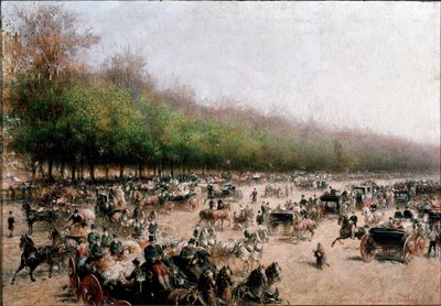 Utsikt over vogntrafikk nær porta Venezia i Milano (maleri, ca. 1850) av Alessandro Durini