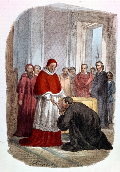 Clement VII (1478 - 1534, Jules de Medicis) aksepterer innvielsen av "Istorie Fiorentine" av Niccolo di Bernardo dei Machiavelli (Nicolas Machiavel av Alessandro Focosi