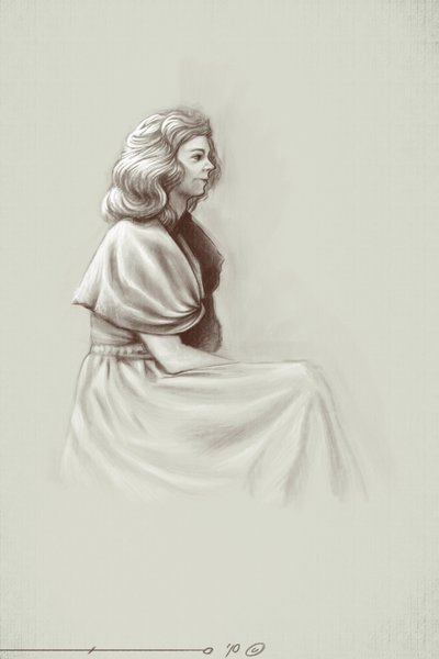 En ung kvinne som levde under det første imperiet, tidlig på 1800-tallet. Illustrasjon av Alessandro Lonati. 2010 av Alessandro Lonati