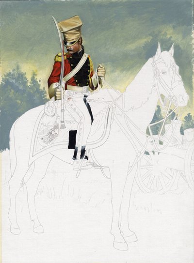 First Empire (1804–1814 og 1815): soldat fra det lette kavaleriet til den store franske Napoleonshæren. Uferdig tegning av Alessandro Lonati. av Alessandro Lonati