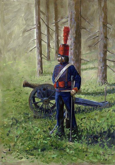 Første imperium: medlem av det revolusjonære artilleriet nær kanonen. Tegning av Alessandro Lonati av Alessandro Lonati