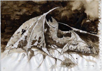 Illustrasjon av et fantastisk og legendarisk dyr: døde dragekrotter. Fargetegning av Alessandro Lonati. av Alessandro Lonati