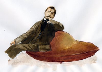 Marcel Proust sitter på madeleinen sin (blekk på papir) av Alessandro Lonati