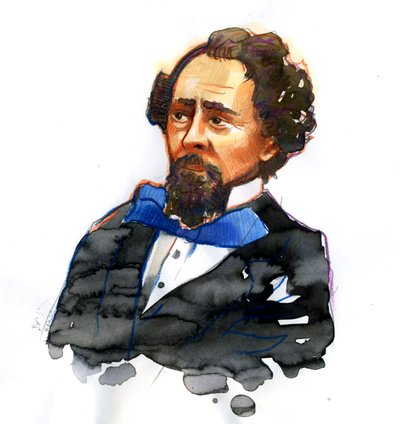 Portrett av Charles Dickens (1812-1870) Engelsk forfatter (Portrett av engelsk forfatter og samfunnskritiker Charles Dickens) av Alessandro Lonati