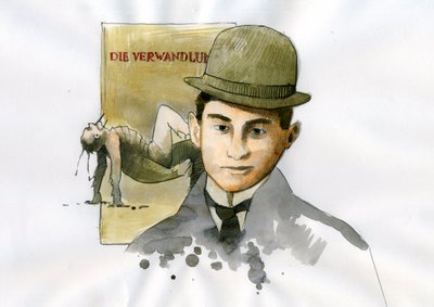 Portrett av Franz Kafka (1883-1924), tsjekkisk forfatter (Portrett av forfatter Franz Kafka) av Alessandro Lonati