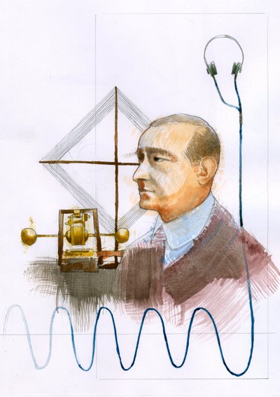 Portrett av Guglielmo Marconi (1874-1937), italiensk fysiker, oppfinner av telegrafen» (Portrett av Guglielmo Marconi, italiensk oppfinner og elektroingeniør, kjent for sitt banebrytende arbeid med langdistanseradiooverføring og for sin utvikling av av Alessandro Lonati