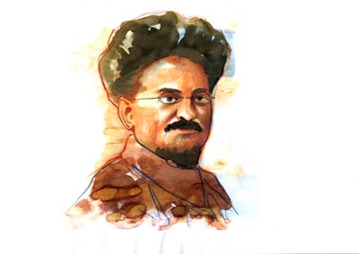Portrett av Leon Trotsky (Trotzky eller Trotsky) (1879-1940) (Portrett av Leon Trotsky marxistisk revolusjonær og teoretiker, sovjetisk politiker og grunnleggeren av den røde hæren) av Alessandro Lonati