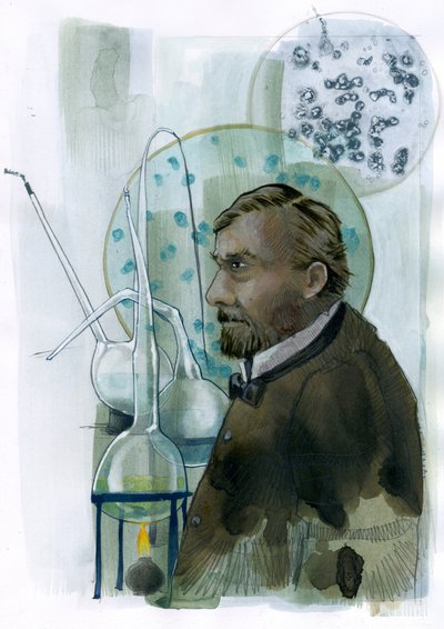 Portrett av Louis Pasteur (1822-1895) vitenskapsmann francais (Portrett av Louis Pasteur, fransk kjemiker og mikrobiolog kjent for sine oppdagelser av prinsippene for vaksinasjon, mikrobiell gjæring og pasteurisering) Illustrasjon av Alessandro Lonat av Alessandro Lonati