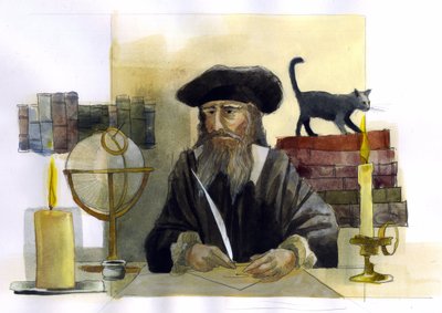Portrett av Michel de Notre Dame (Nostradamus) Engelsk astrolog - Portrett av Nostradamus, Michel de Notre Dame (1503-1566) astrolog og doktor francais Illustrasjon av Alessandro Lonati av Alessandro Lonati