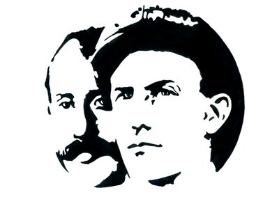 Portrett av Orville (1871-1948) og Wilbur Wright (1867-1912) amerikanske pionerer innen luftfart (Wright-brødre, Orville og wilbur amerikanske brødre, oppfinnere og luftfartspionerer) av Alessandro Lonati
