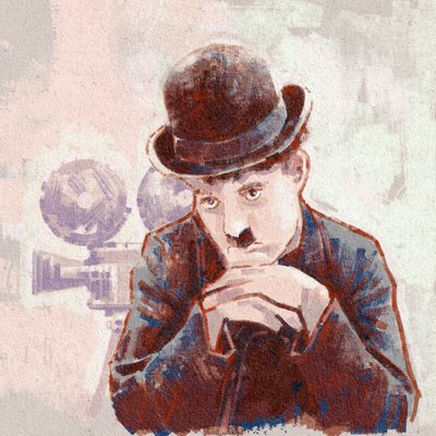 Portrett av skuespiller og regissør Charlie Chaplin (illustrasjon) av Alessandro Lonati