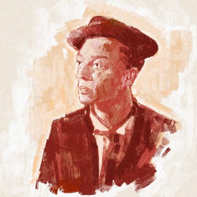 Portrett av regissør og skuespiller Buster Keaton (illustrasjon) av Alessandro Lonati