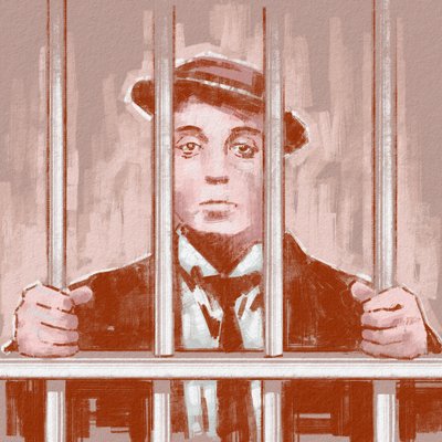 Portrett av regissør og skuespiller Buster Keaton (illustrasjon) av Alessandro Lonati