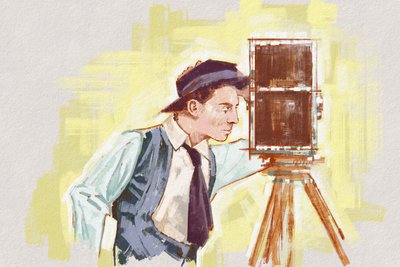 Portrett av regissør og skuespiller Buster Keaton (illustrasjon) av Alessandro Lonati