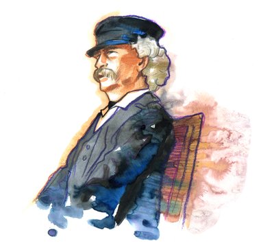 Portrett av den amerikanske forfatteren Mark Twain (1835-1910) av Alessandro Lonati