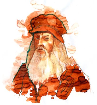 Portrett av den italienske kunstneren og vitenskapsmannen Leonard de Vinci (Leonardo da Vinci) (1452-1519) (Portrett av Leonardo da Vinci italiensk polymat) av Alessandro Lonati