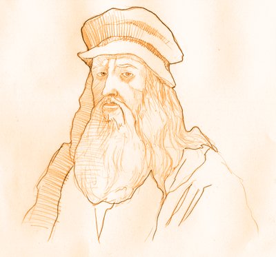 Portrett av den italienske kunstneren og vitenskapsmannen Leonard de Vinci (Leonardo da Vinci) (1452-1519) (Portrett av Leonardo da Vinci italiensk polymat) av Alessandro Lonati