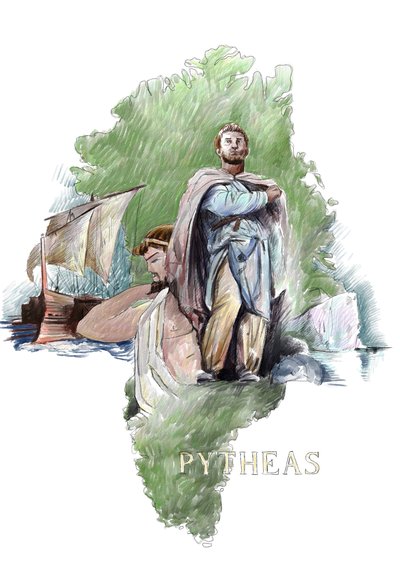 Representasjon av Pytheas greske oppdagelsesreisende fra Massalia, 4. århundre f.Kr. (Portrett av Pytheas of Massalia gresk geograf og oppdagelsesreisende, 4. århundre f.Kr.) Illustrasjon av Alessandro Lonati av Alessandro Lonati