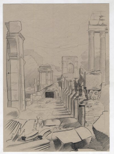 Ruiner av romertiden i Roma, Forum (foro romano) Tegning av Alessandro Lonati. av Alessandro Lonati