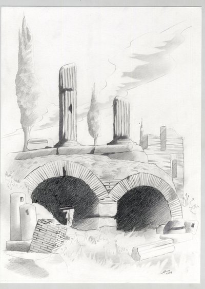 Ruiner av romertiden i Roma, Forum (foro romano) Tegning av Alessandro Lonati. av Alessandro Lonati