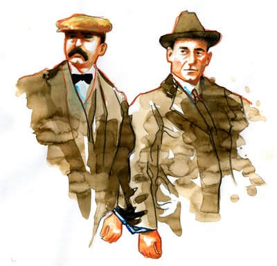 Sacco og Vanzetti-affæren: portrett av italienske anarkister Bartolomeo Vanzetti (til venstre) og Nicola Zacco - (Portrett av italienske anarkister Bartolomeo Vanzetti (til venstre) og Nicola Sacco) av Alessandro Lonati