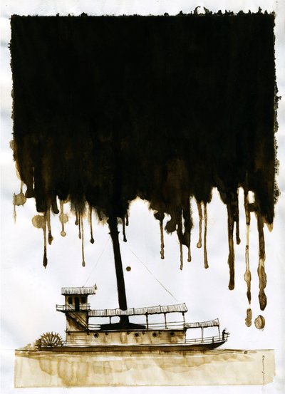 Dampskipsillustrasjon av den nye "" In the Heart of Darkness"" av Joseph Conrad. 2012 av Alessandro Lonati