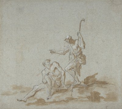 En hyrde henvender seg til en sittende mann naken., n.d.. av Alessandro Magnasco