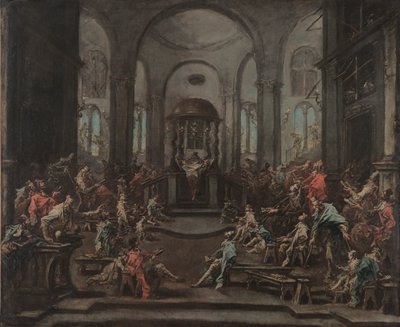 Interiøret i en synagoge av Alessandro Magnasco
