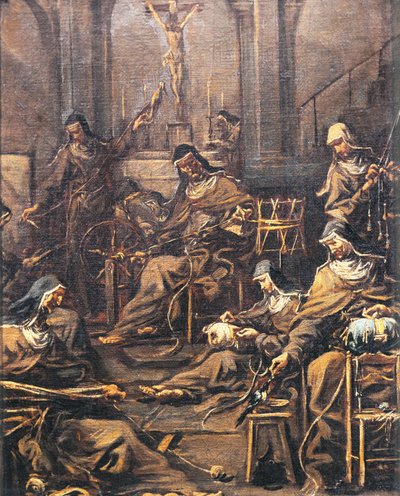 Nonner som spinner og broderer, av Alessandro Magnasco, kjent som Lissandrino (1667-1749) av Alessandro Magnasco