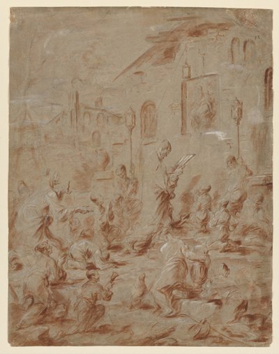 Tilbedere ved en gatehelligdom, 173040. av Alessandro Magnasco
