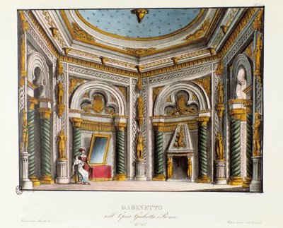 Julies private leiligheter Scenografi for forestillingen på Teatro Carcano i 1829 av operaen "Giulietta e Romeo" (Juliet og Romeo) (1796) av Niccolo Antonio Zingarelli etter stykket "Romeo og Julie"" av William Shakespeare. Litografi i "" Rac av Alessandro Sanquirico