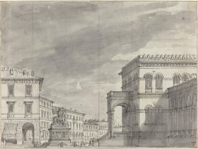 Piazza med et ridemonument og et palass av Alessandro Sanquirico