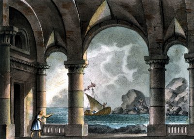 Scenografi av Sanquirico for operaen "" Il pirata "" (The Pirate) av Vincenzo Bellini av Alessandro Sanquirico