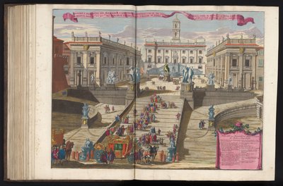 Felle til Piazza del Campidoglio i Roma Tegning og forhøyning av den moderne romerske Campidoglio (...) (tittel på objekt) av Alessandro Specchi