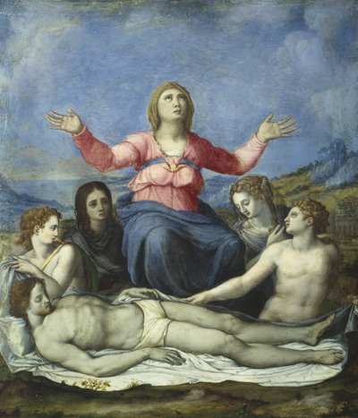 Klagesang over den døde Kristus (olje på blylegering) av Alessandro attr. to Allori