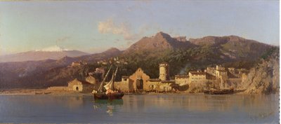Utsikt over Taormina, Sicilia, med Etna i bakgrunnen, 1868 av Alessandro la Volpe